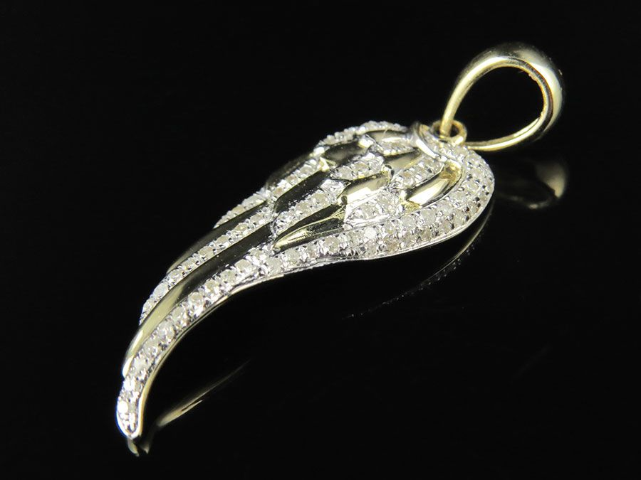10K Yellow Gold Lab Grown Diamond Single Angel Wing Diamond Pendant