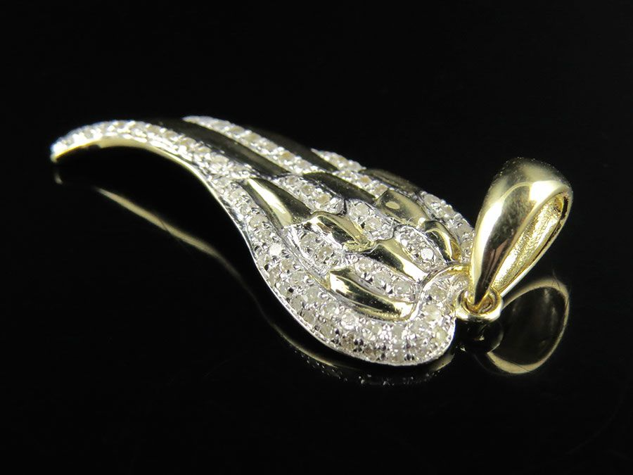 10K Yellow Gold Lab Grown Diamond Single Angel Wing Diamond Pendant