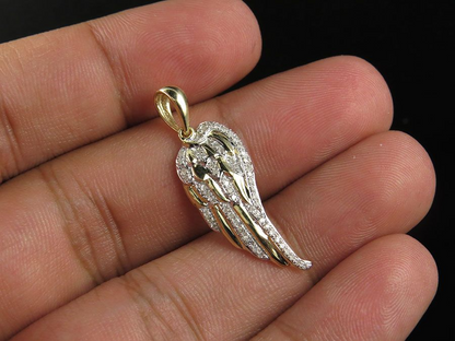 10K Yellow Gold Lab Grown Diamond Single Angel Wing Diamond Pendant