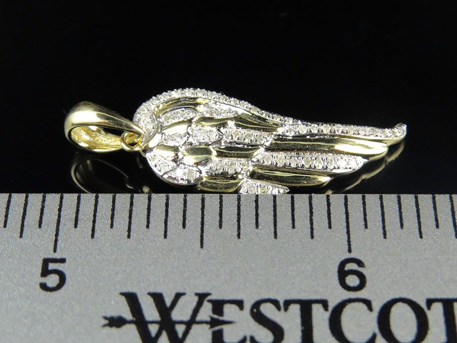 10K Yellow Gold Lab Grown Diamond Single Angel Wing Diamond Pendant