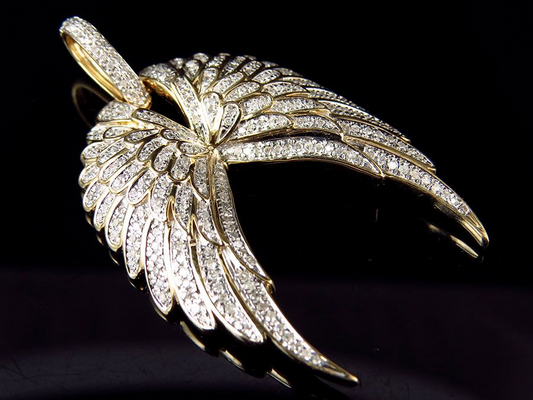 1.75" 10K Yellow Gold Lab Grown Diamond Open Angel Wing Pendant
