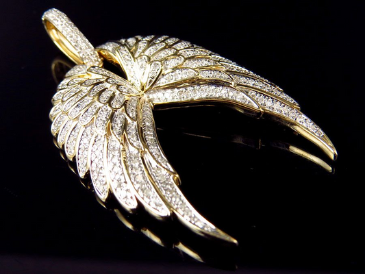 1.75" 10K Yellow Gold Lab Grown Diamond Open Angel Wing Pendant