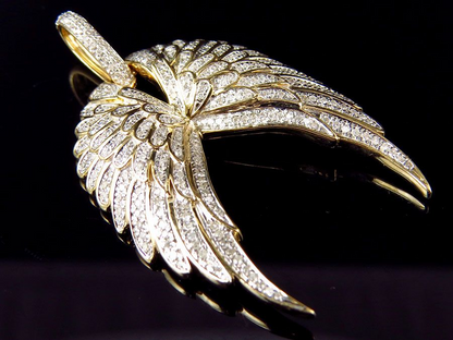 1.75" 10K Yellow Gold Lab Grown Diamond Open Angel Wing Pendant