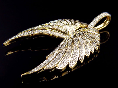 1.75" 10K Yellow Gold Lab Grown Diamond Open Angel Wing Pendant