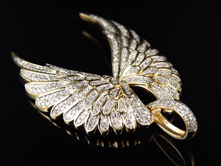 1.75" 10K Yellow Gold Lab Grown Diamond Open Angel Wing Pendant