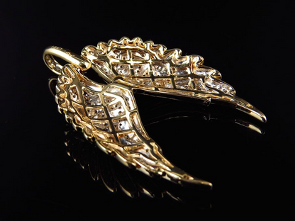 1.75" 10K Yellow Gold Lab Grown Diamond Open Angel Wing Pendant