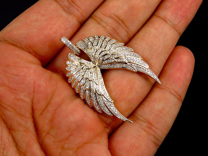 1.75" 10K Yellow Gold Lab Grown Diamond Open Angel Wing Pendant