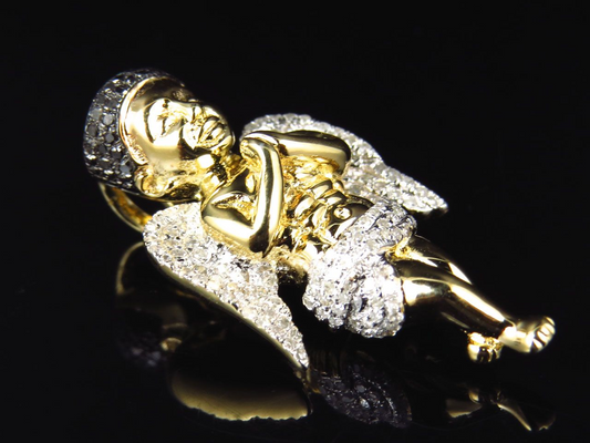 10k Yellow Gold Lab Grown Diamond Hip Hop Angel Pendant