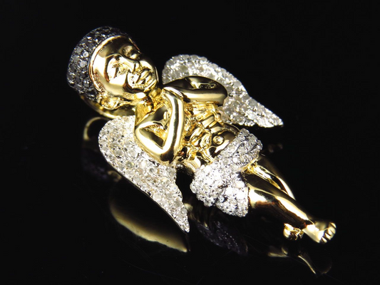 10k Yellow Gold Lab Grown Diamond Hip Hop Angel Pendant