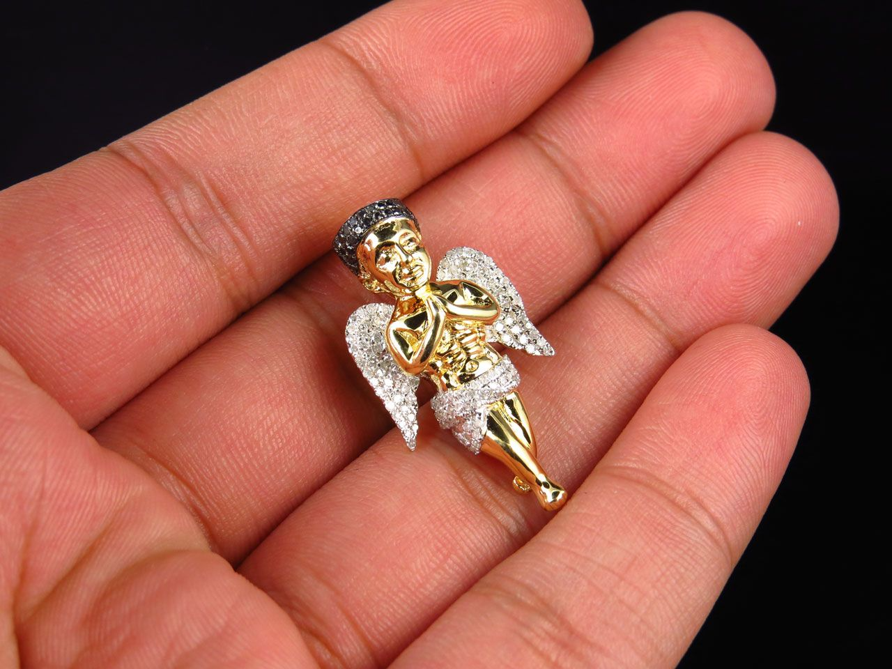 10k Yellow Gold Lab Grown Diamond Hip Hop Angel Pendant