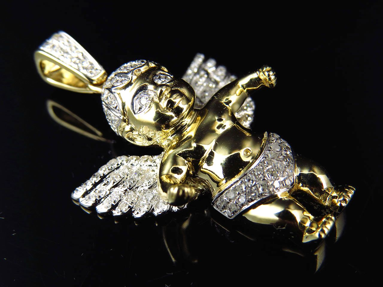 1.5" 10K Yellow Gold Diamond Chubby Angel pendant
