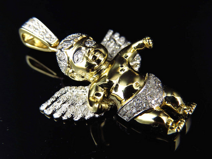 1.5" 10K Yellow Gold Diamond Chubby Angel pendant