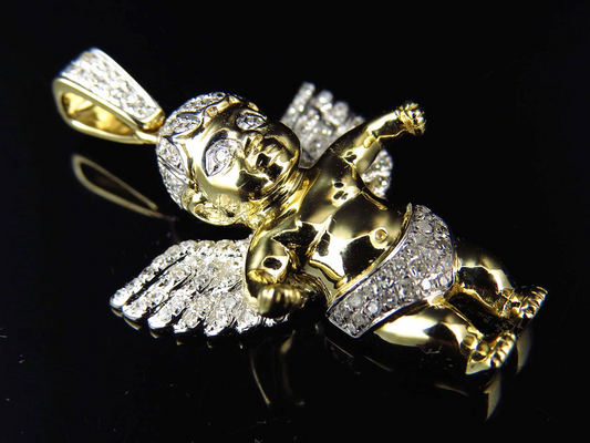 1.5" 10K Yellow Gold Diamond Chubby Angel pendant