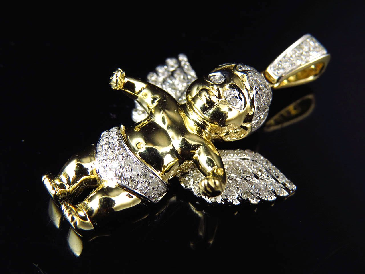 1.5" 10K Yellow Gold Diamond Chubby Angel pendant