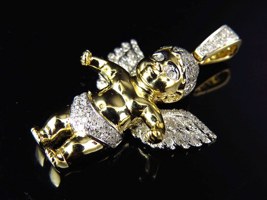 1.5" 10K Yellow Gold Diamond Chubby Angel pendant