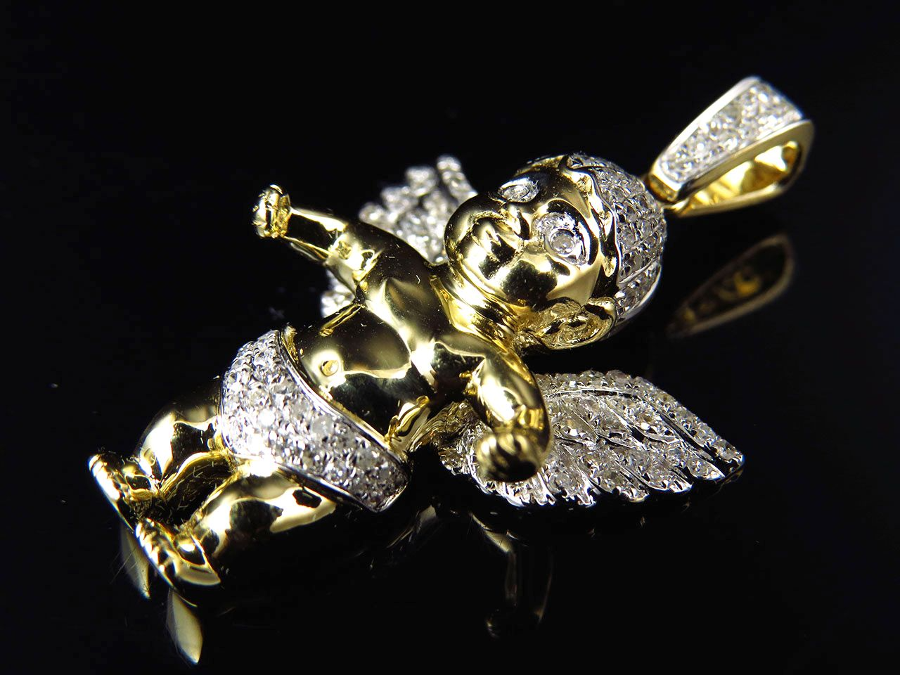1.5" 10K Yellow Gold Diamond Chubby Angel pendant