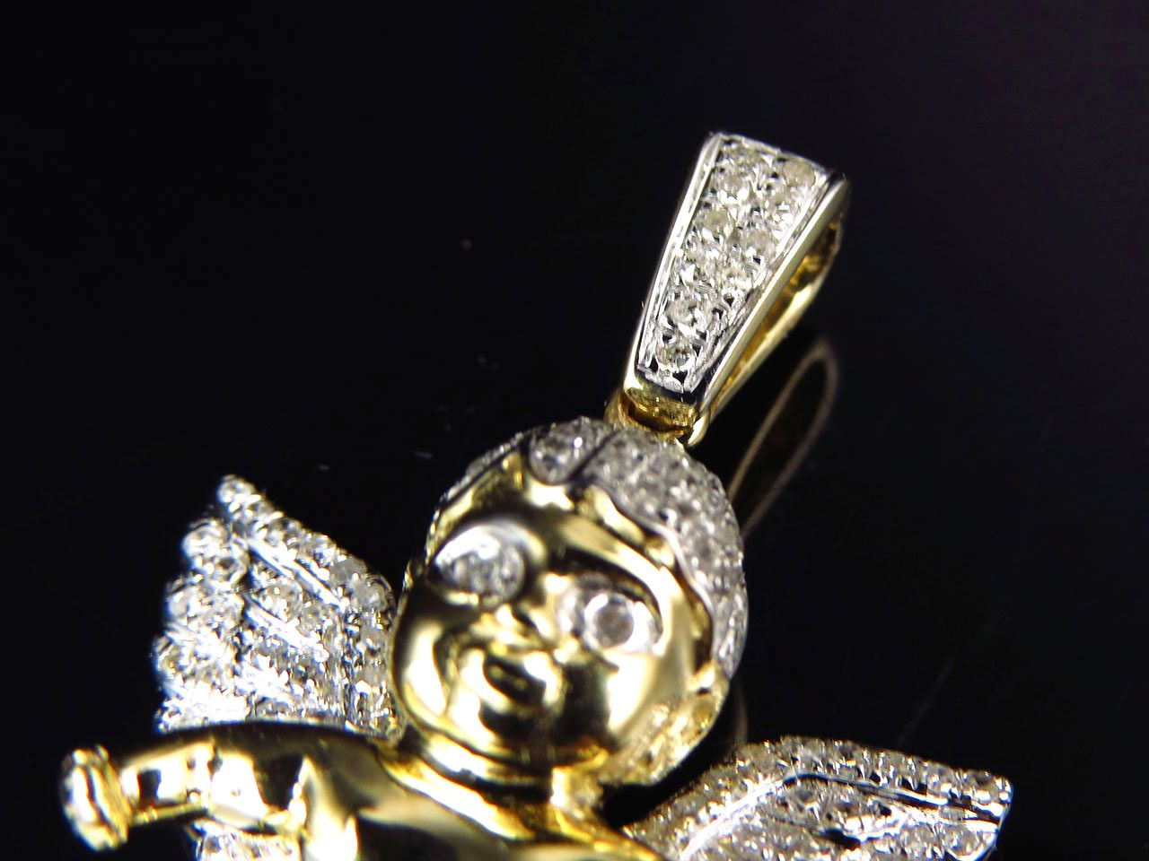 1.5" 10K Yellow Gold Diamond Chubby Angel pendant