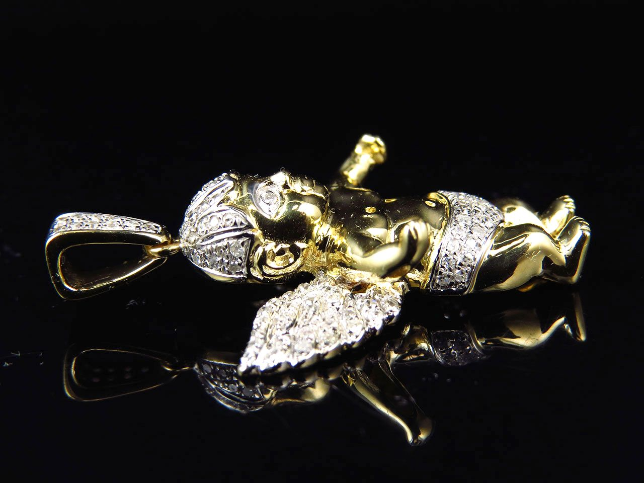 1.5" 10K Yellow Gold Diamond Chubby Angel pendant