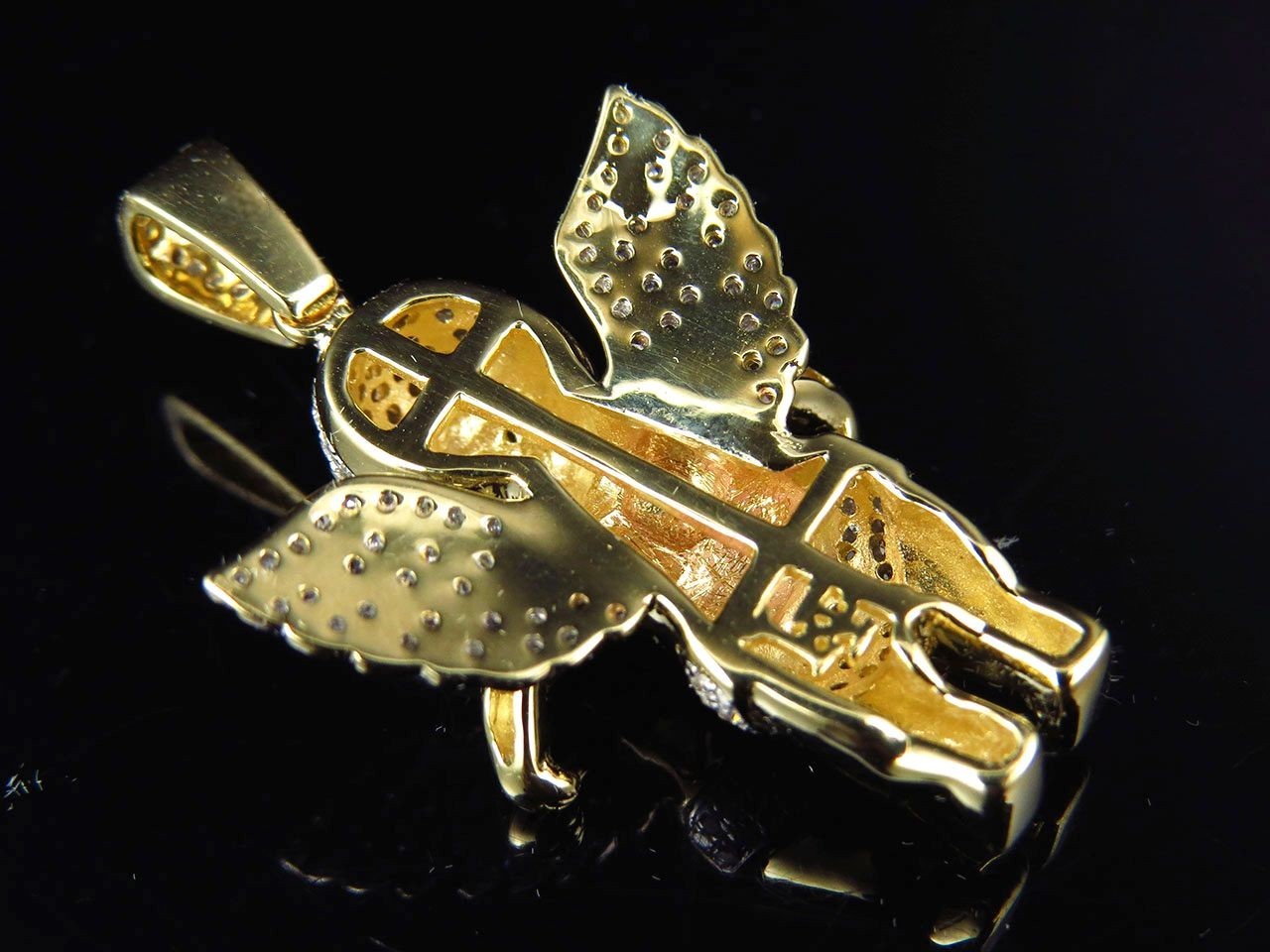 1.5" 10K Yellow Gold Diamond Chubby Angel pendant