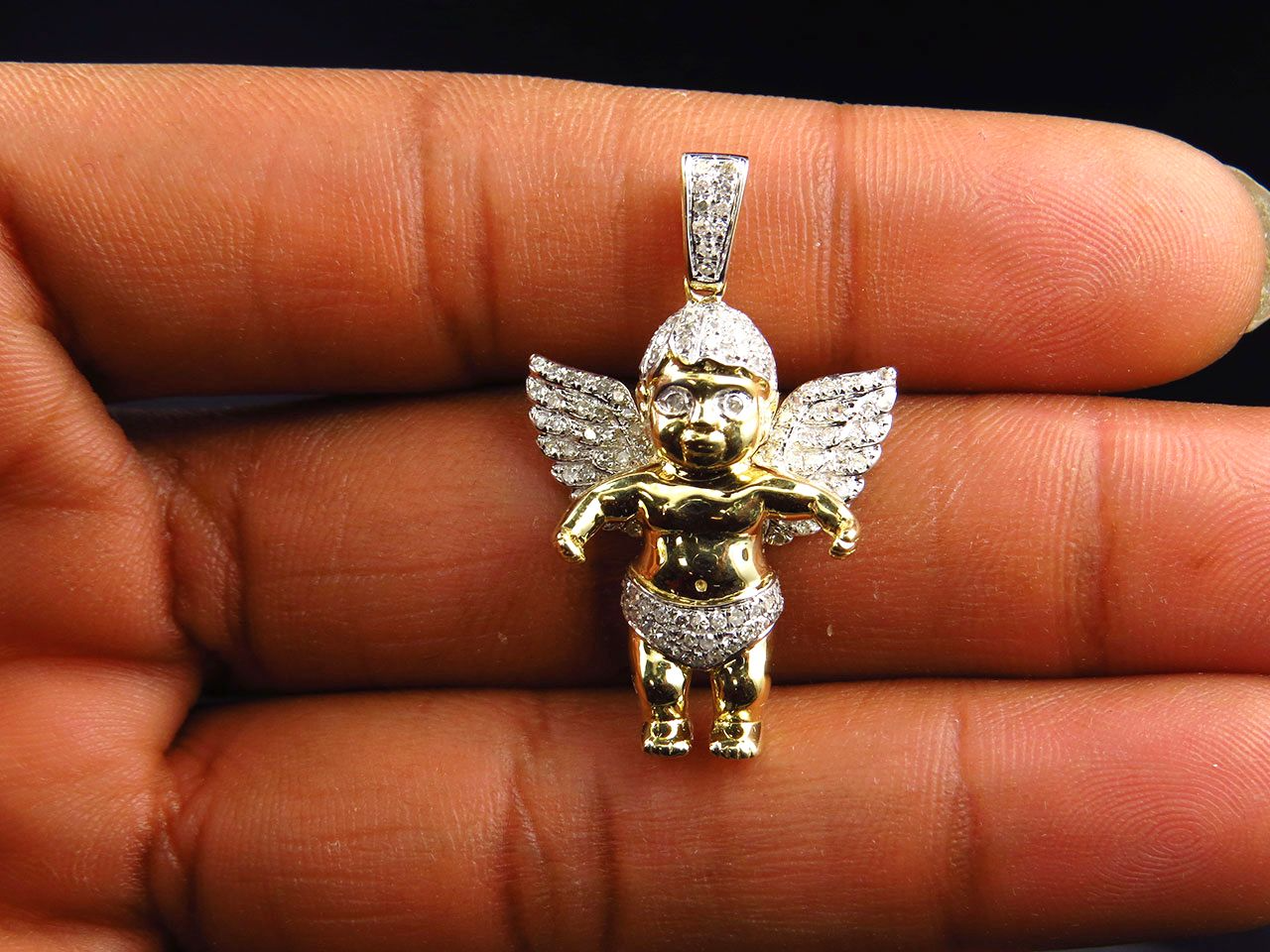 1.5" 10K Yellow Gold Diamond Chubby Angel pendant