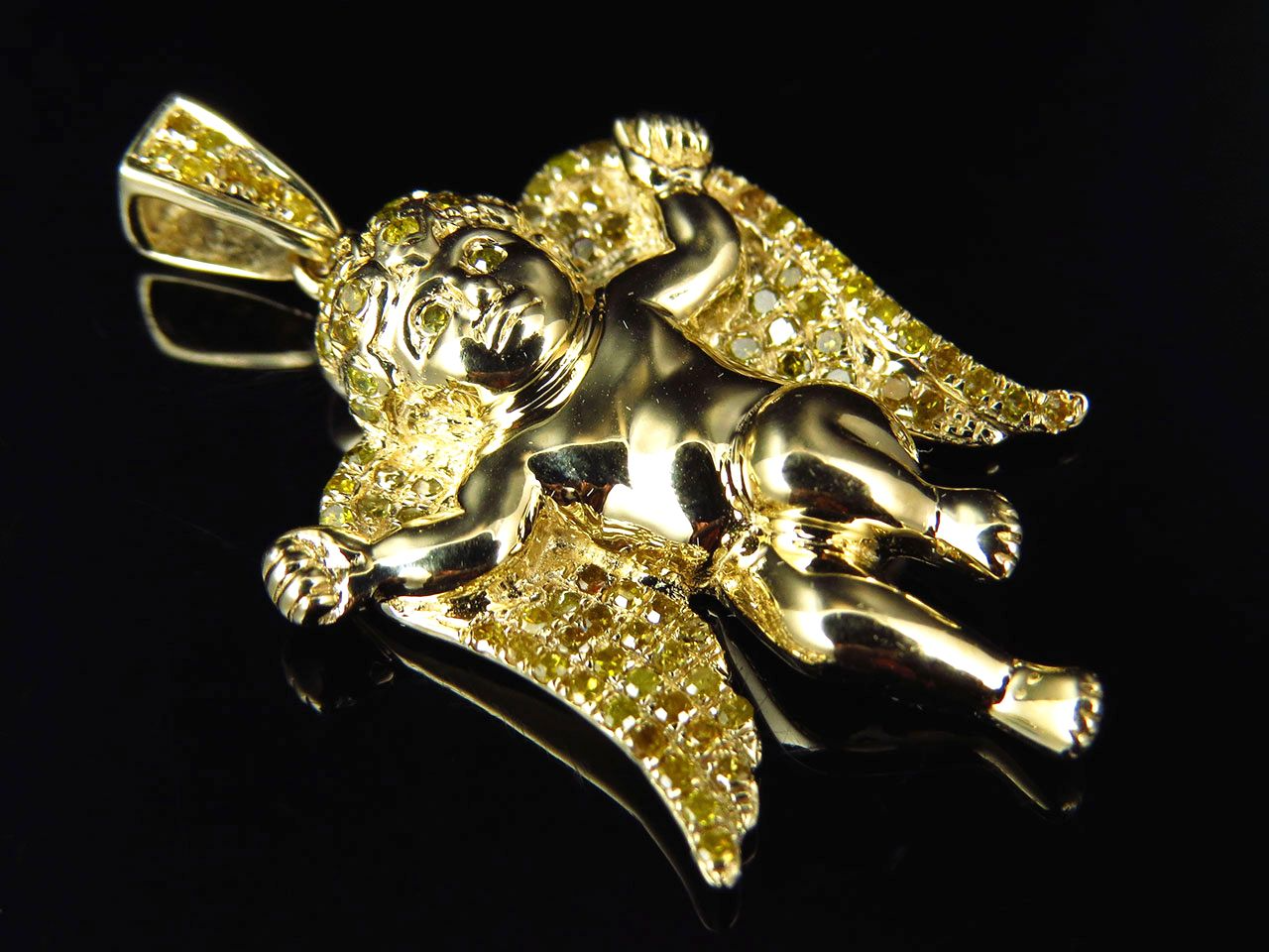 1.25" 10K Yellow Gold Lab Grown Diamond Mini Angel  Pendant