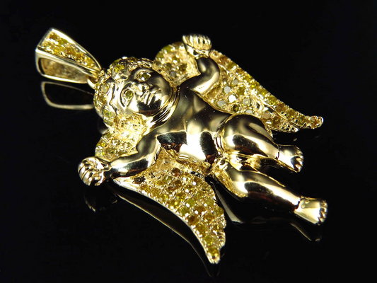 1.25" 10K Yellow Gold Lab Grown Diamond Mini Angel  Pendant