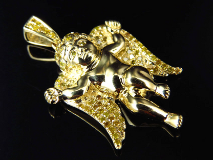 1.25" 10K Yellow Gold Lab Grown Diamond Mini Angel  Pendant