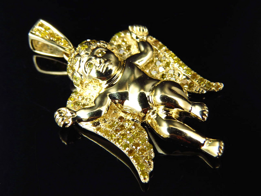 1.25" 10K Yellow Gold Lab Grown Diamond Mini Angel  Pendant
