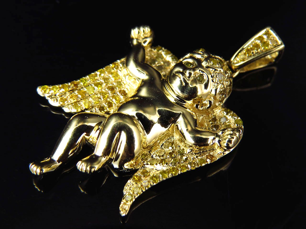 1.25" 10K Yellow Gold Lab Grown Diamond Mini Angel  Pendant