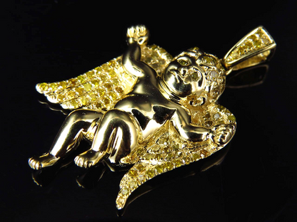 1.25" 10K Yellow Gold Lab Grown Diamond Mini Angel  Pendant