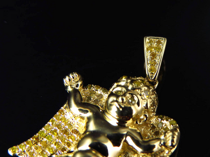 1.25" 10K Yellow Gold Lab Grown Diamond Mini Angel  Pendant