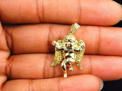 1.25" 10K Yellow Gold Lab Grown Diamond Mini Angel  Pendant