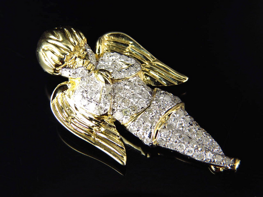 10K Yellow Gold Iced Out Lab Grown Diamond Angel Pendant