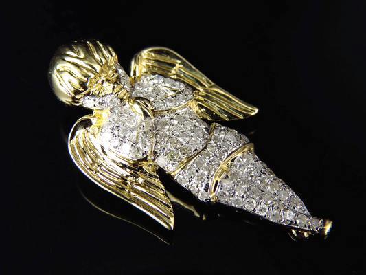 10K Yellow Gold Iced Out Lab Grown Diamond Angel Pendant