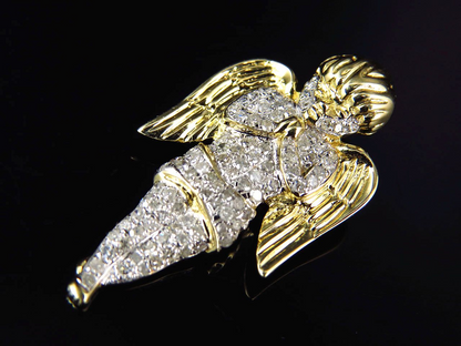 10K Yellow Gold Iced Out Lab Grown Diamond Angel Pendant