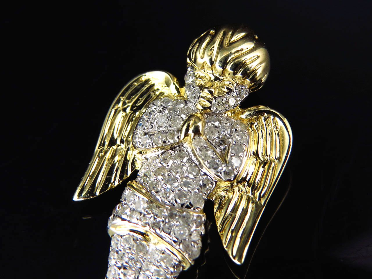 10K Yellow Gold Iced Out Lab Grown Diamond Angel Pendant