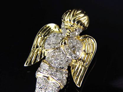 10K Yellow Gold Iced Out Lab Grown Diamond Angel Pendant