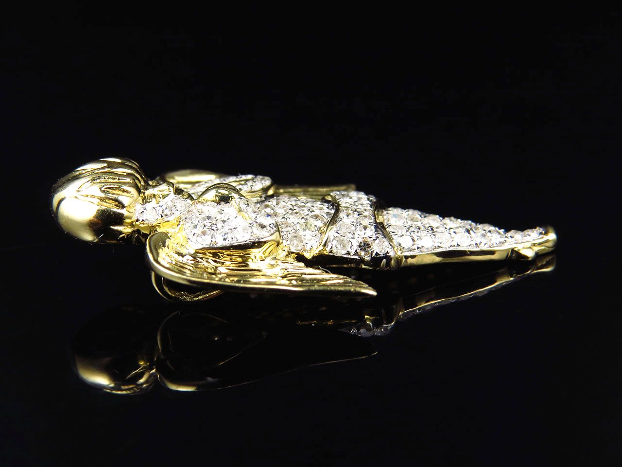 10K Yellow Gold Iced Out Lab Grown Diamond Angel Pendant