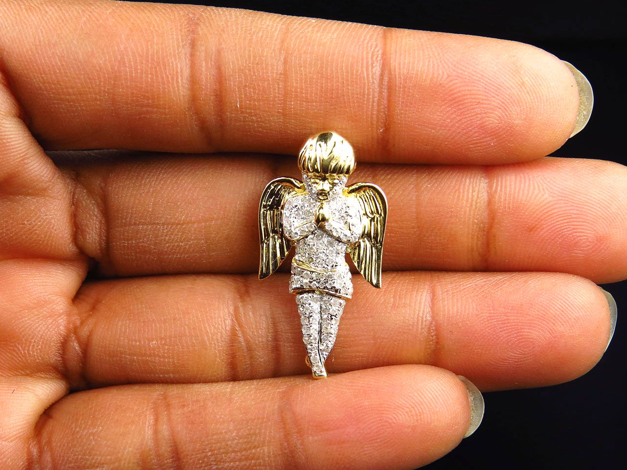 10K Yellow Gold Iced Out Lab Grown Diamond Angel Pendant