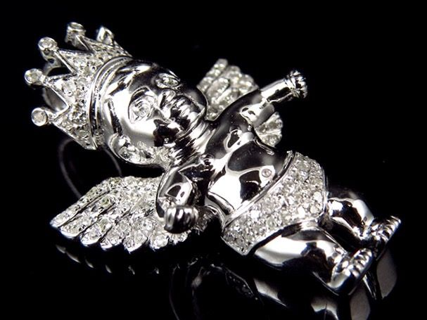 1.25" 10K White Gold Crowned Angel Lab Grown Diamond Pendant
