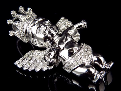 1.25" 10K White Gold Crowned Angel Lab Grown Diamond Pendant