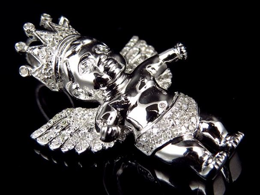 1.25" 10K White Gold Crowned Angel Lab Grown Diamond Pendant