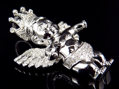 1.25" 10K White Gold Crowned Angel Lab Grown Diamond Pendant