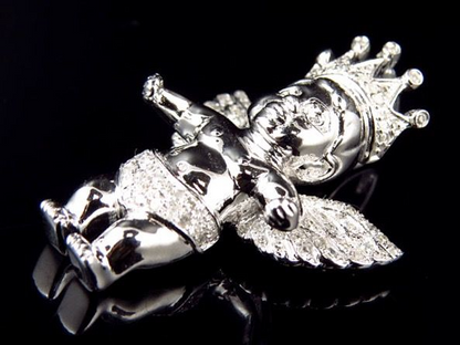 1.25" 10K White Gold Crowned Angel Lab Grown Diamond Pendant
