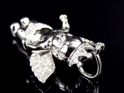 1.25" 10K White Gold Crowned Angel Lab Grown Diamond Pendant