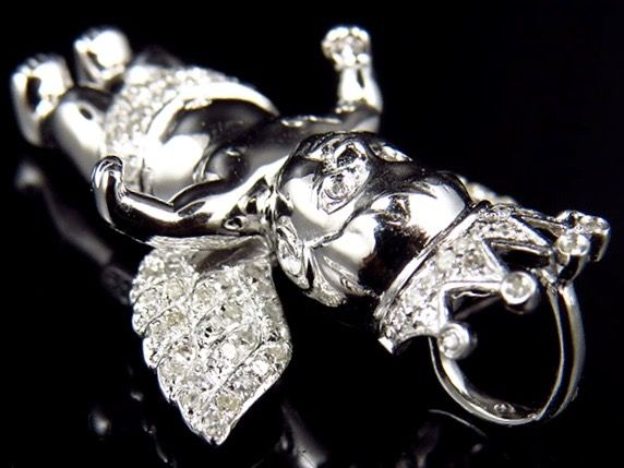 1.25" 10K White Gold Crowned Angel Lab Grown Diamond Pendant