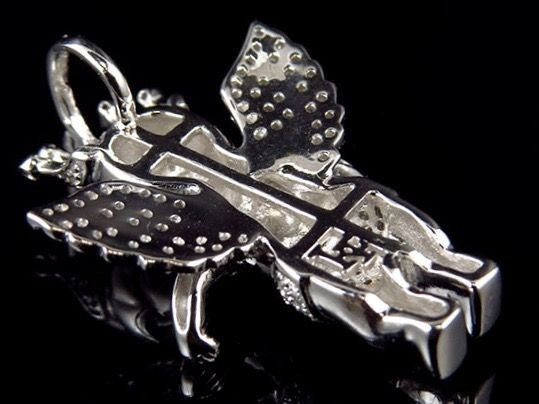 1.25" 10K White Gold Crowned Angel Lab Grown Diamond Pendant