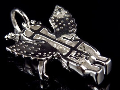 1.25" 10K White Gold Crowned Angel Lab Grown Diamond Pendant