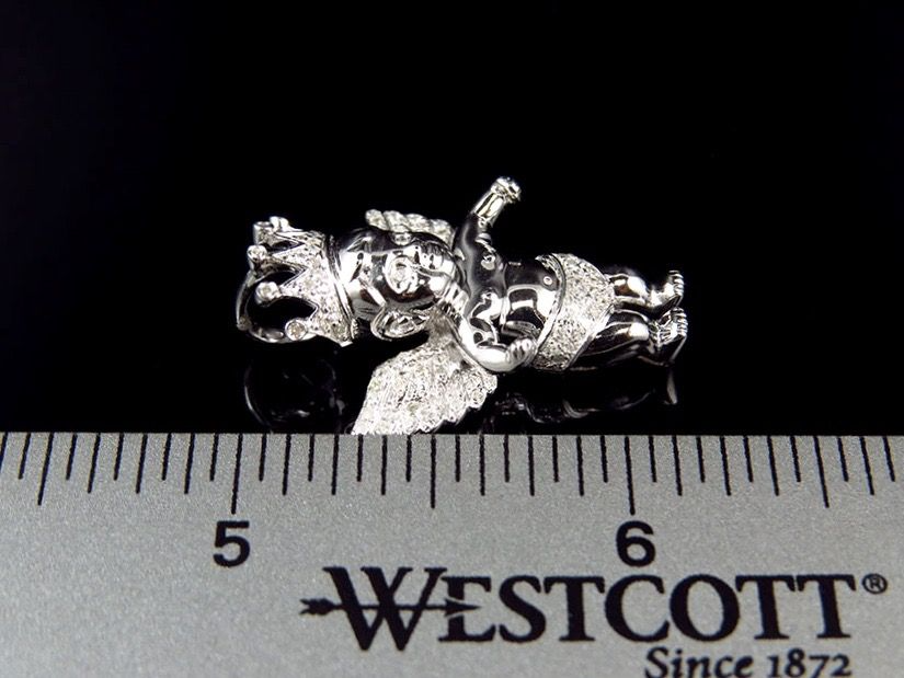 1.25" 10K White Gold Crowned Angel Lab Grown Diamond Pendant