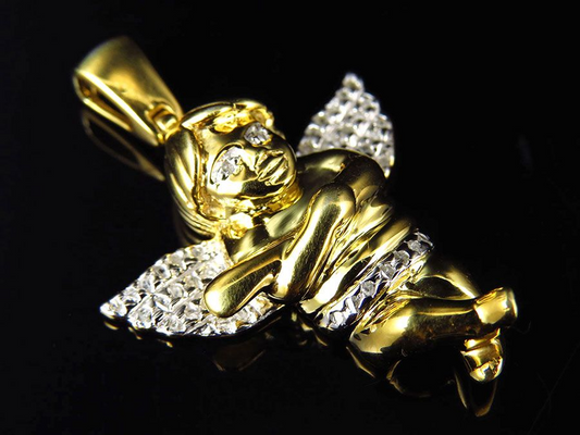 0.10 CTW Yellow Gold Lab Grown Diamond Chubby Angel Charm Pendant
